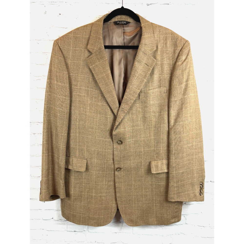 JOS. A. BANK beige silk wool linen check mens jacket blazer 46L